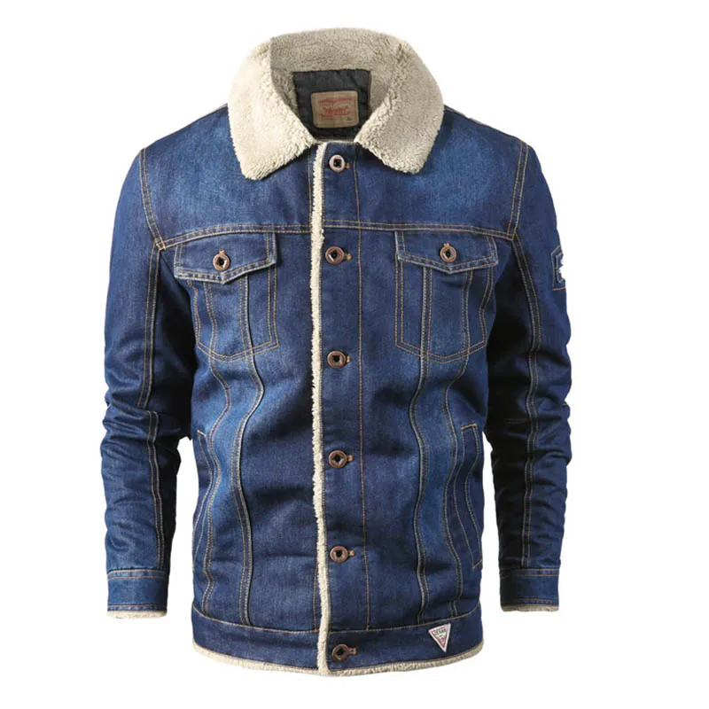 KIOVNO Men Warm Thick Denim Jackets Coats With Fur Collar Fleece Lined Thermal Jackets Outwear For Male Size L-6XL Windbreak (2)