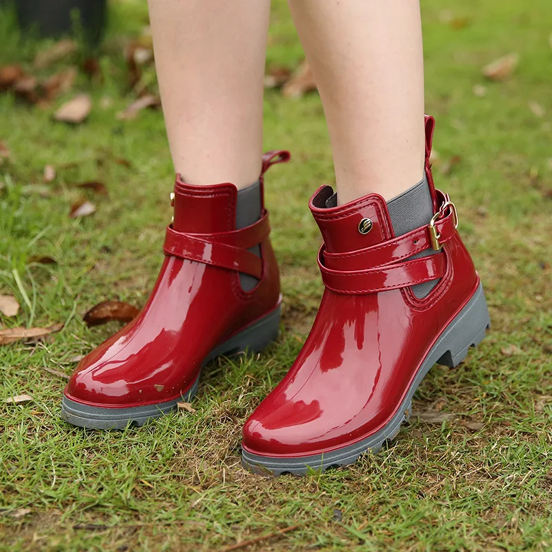 Botas de lluvia con hebilla cálida para mujer, zapatos de plataforma  antideslizantes, impermeables, con lazo en el tobillo, banda elástica,  agua, novedad| | - AliExpress