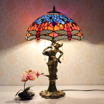 

Tiffany Table Lamp 16 Inch Classic European Baroque Stained Glass bedroom Bedside Lamp E27 110-240V
