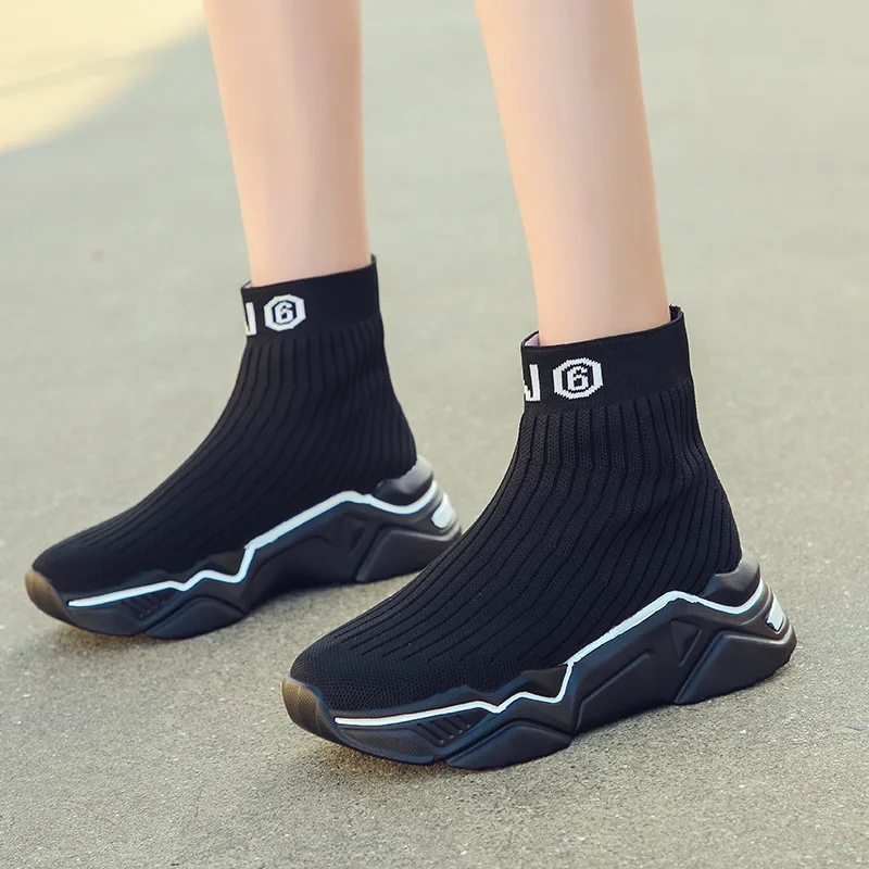 

Elasticity wa zi xie Women's 2019 Autumn New Style tou qi wa Boots Trendy Shoes Super Fire Casual Hight-top Sports Network Red W