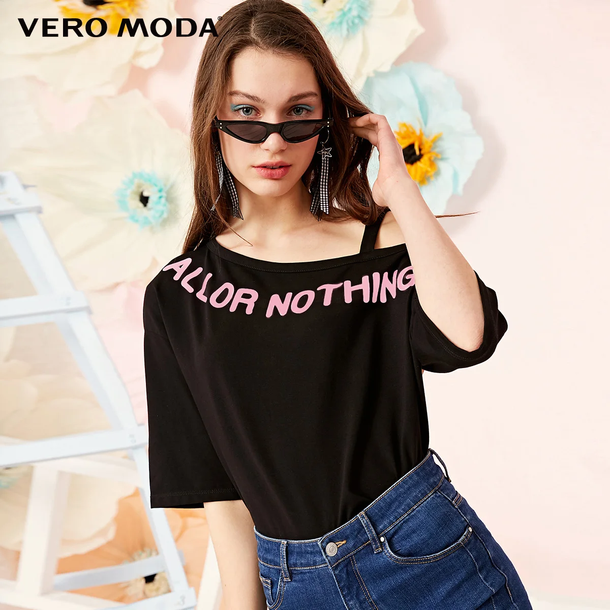 Vero Moda Новая Женская Асимметричная диагональная футболка с коротким рукавом | 3191T1504