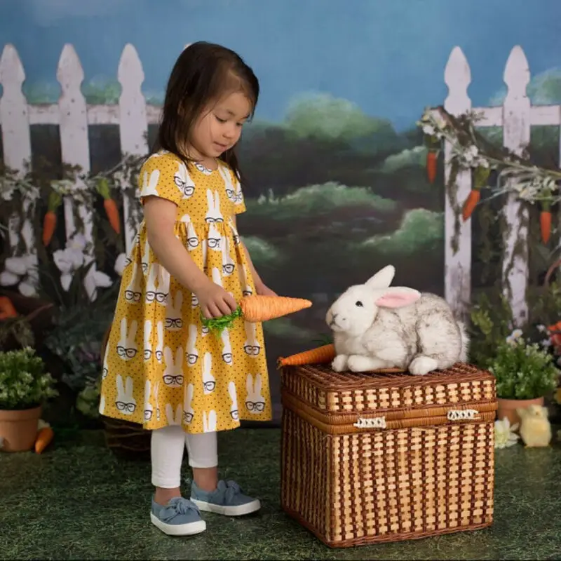 Summer Toddler Baby Kids Girl Dress Easter Cartoon Rabbit Bunny Tutu Dress A Line Dresses Party Cotton Clothes
