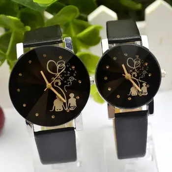 

Fashion Unisex Couple Back Rhinestone Faux Leather Analog Quartz Wrist Watch