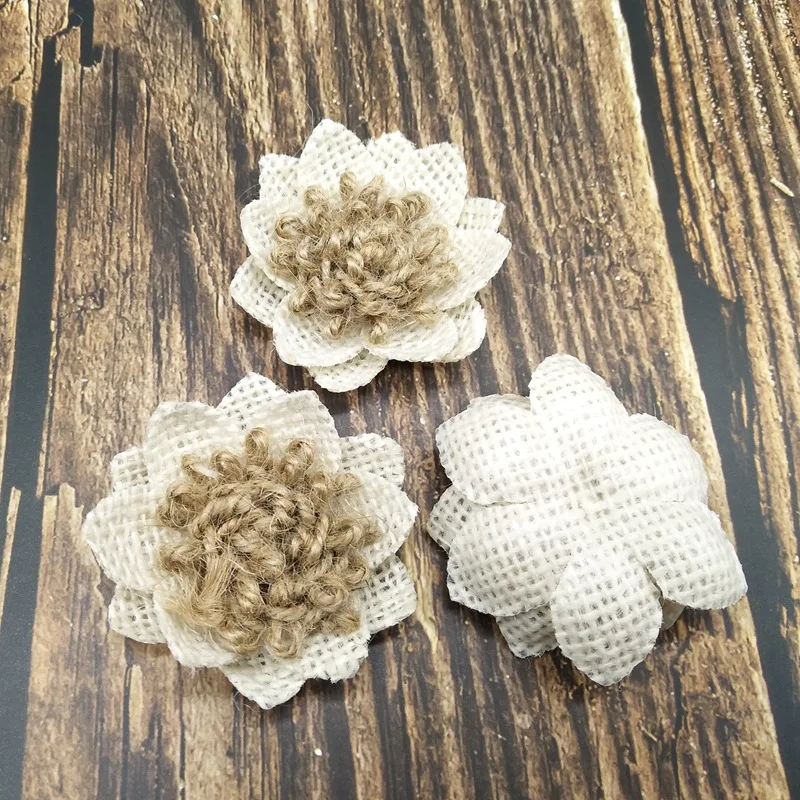 5Pcs Natural Burlap Flowers Handmade Rustic Rose Flower for DIY