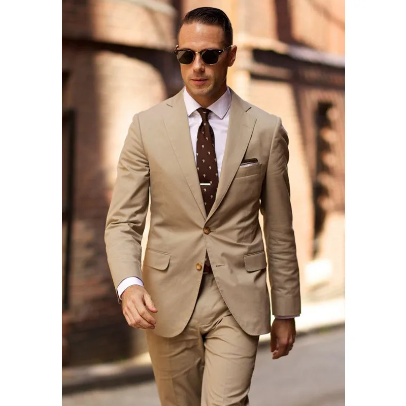 

Custom Made beige formal mens suits notched lapel Tuxedos mens Wedding Suits two Button best Grooms suit suit (Jacket+Pants)