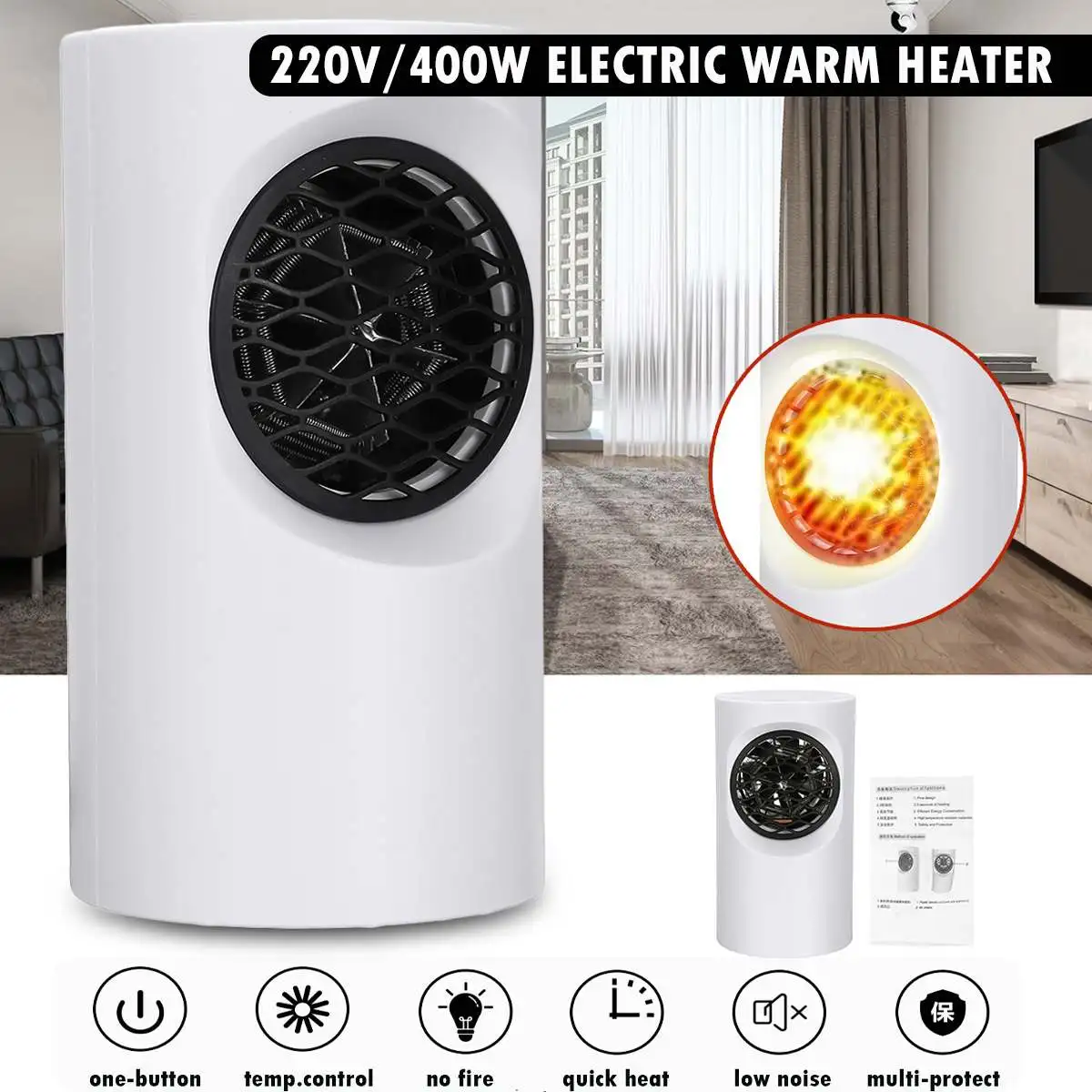 

400W Mini Electric Heater Heating Fan Electric Heated Warm Fan Body Winter Warmer Electric Heating Fan Machine