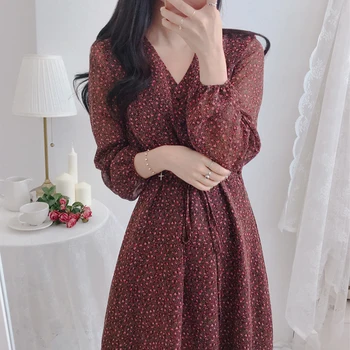 

WAVSIYIER 2020 elegant a-line boho autumn winter party luxury dresses women korean style vintage chiffon dress runway chic print
