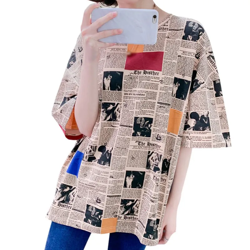 Harajuku Long T-Shirt Loose Letter Printed Women Tshirt Loose Female Tee Tops Large Size Summer T-Shirts