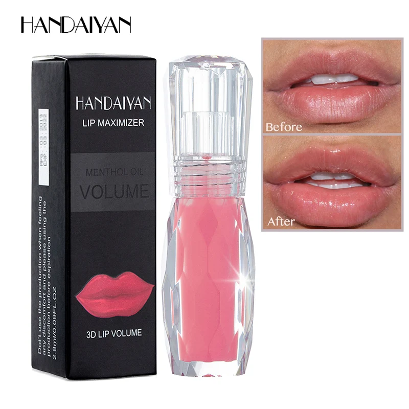 HANDAIYAN Moisturizer Plumper Lip Gloss Crystal Sexy Big Lip Pump Transparent Waterproof Lip Tint Lipgloss Vivid Colorful Makeup