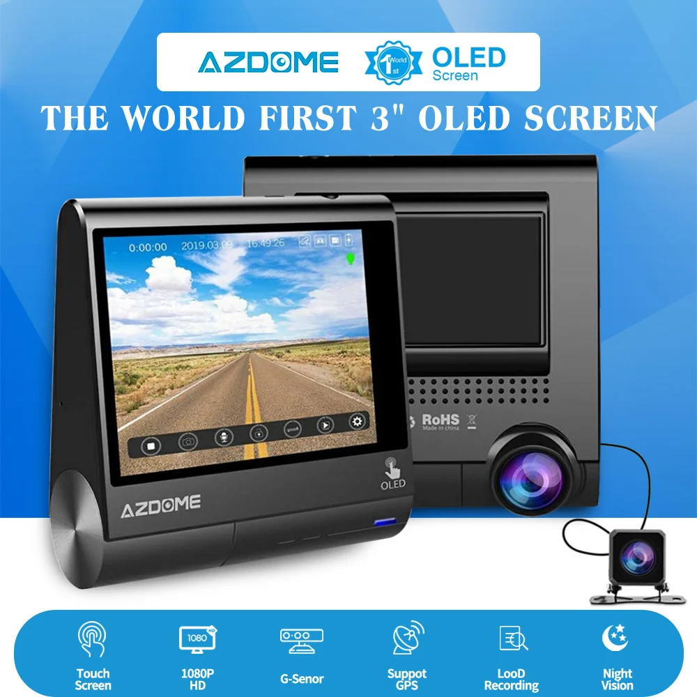 Оригинал AZDOME M05 3 &quotOLED Сенсорный Экран Автомобильный Видеорегистратор FHD 1080 P Dash Cam