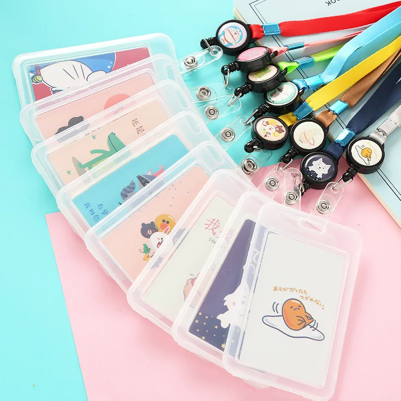 

Cartoon Cute Transparent ID Badge Case Card Holder with Lanyard Animals Bank Credit Card Holders ID Badge Holders Accessories