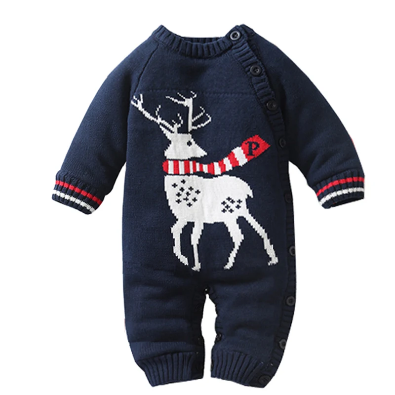 Одежда для малышей с Санта-Клаусом; зимний комбинезон для новорожденных; Вязаный комбинезон; красный комбинезон для новорожденных
