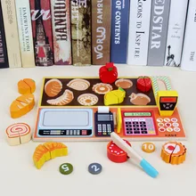 Simulation de magasin de fruits en bois pour enfants, Velcro, jeu maison, caisse, jouets d'éducation précoce, jeu assorti de desserts aux fruits