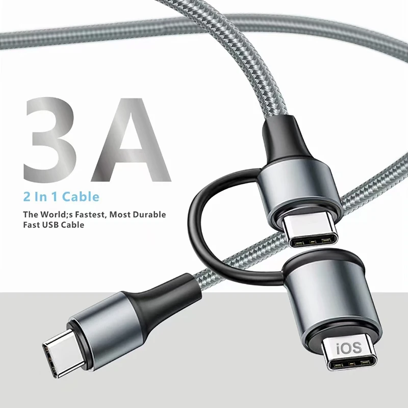 2 in 1 60W Type-C USB C PD Cable Charging Wire for Notebook Charger USB C Data Wire PD Fast Charge USBC Kabel for iPhone iPad 3A android charger cord Cables