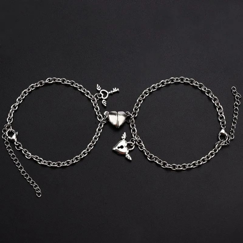 2Pcs/Set Magnet Couple Bracelets Heart Attraction Bracelet Stainless Steel Charm Jewelry Gifts Magnetic Love Bracelet