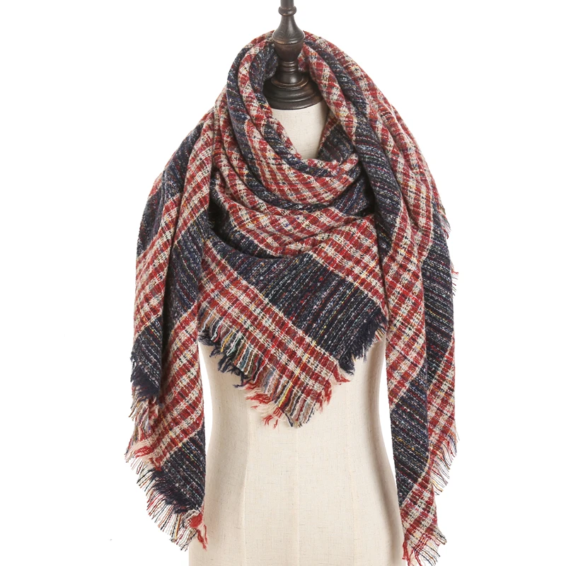 Брендовый дизайнерский Женский кашемировый шарф, треугольные зимние шарфы, женские шали и палантины, вязаное одеяло, шейный платок в полоску, новинка - Цвет: E11
