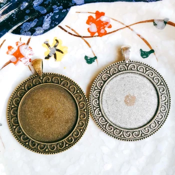 

5pcs/lot 35mm Necklace Pendant Setting Antique Bronze Silver Glass Cabochon Blank Base Supplies for Jewelry Finding T124