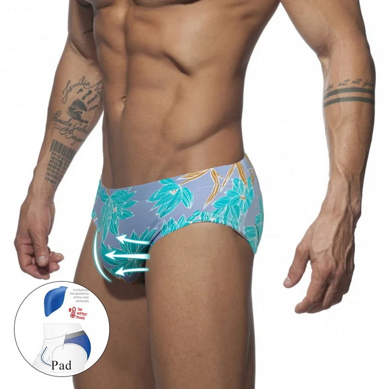 90% OFF SHUJIN 2020 Men's Swim Briefs Sexy Padded Swimwear For Men Swimming Trunks Floral Gay Mens Swimsuit Bikini Beach Bath Shorts