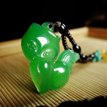

NATURAL GREEN AGATE FOX PENDANT EARRINGS CHARM JEWELLERY FASHION ACCESSORIES HAND-CARVED WOMAN LUCK AMULET GIFTS