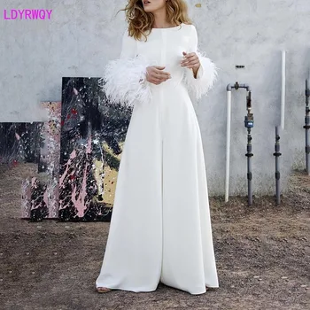 

LDYRWQY spring and summer new European and American women's fashion round neck long sleeve stitching fur loose casual jumpsuit