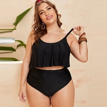 

Plus Size Bating Suit Women High Wasit Bikini Ruffled Swimsuit Large Size Swimwear High Waisted Bathing Suits Sexy Bikini 2020