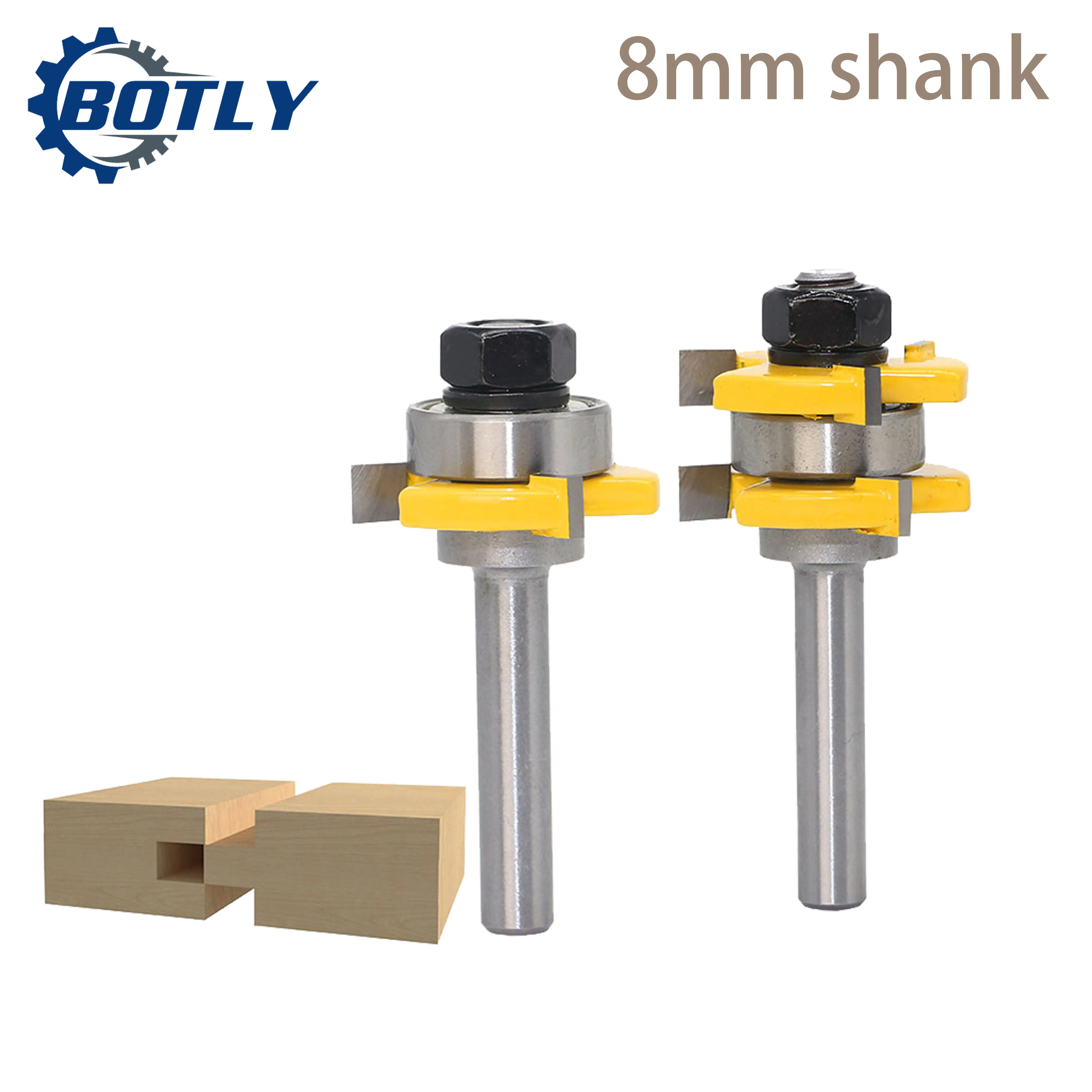 

2pc 8mm Shank high quality Tongue & Groove Joint Assembly Router Bit Set 3/4" Stock milling cutter router router bits for wood