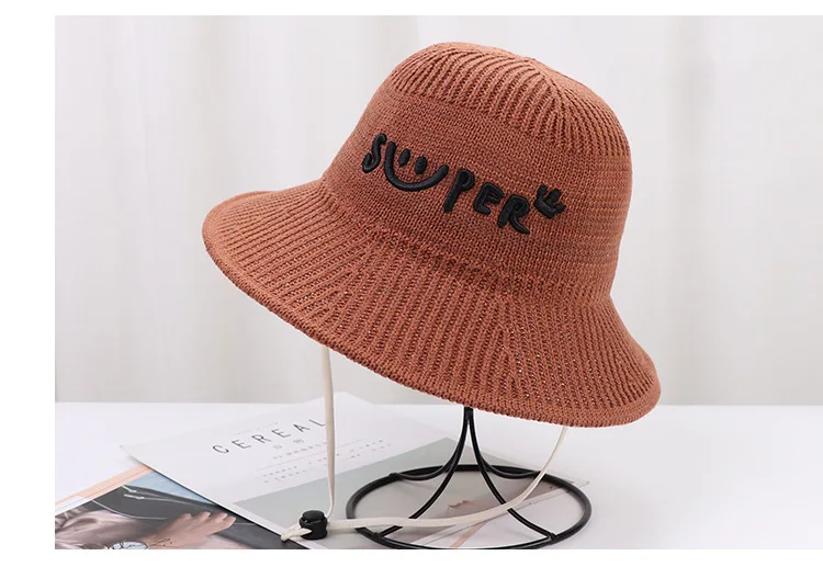 New Spring And Summer Women's Knitted Hats, Letter Embroidery Breathable Sun Hat Outdoor Sunshade And Sunscreen Fisherman Hat pink bucket hat