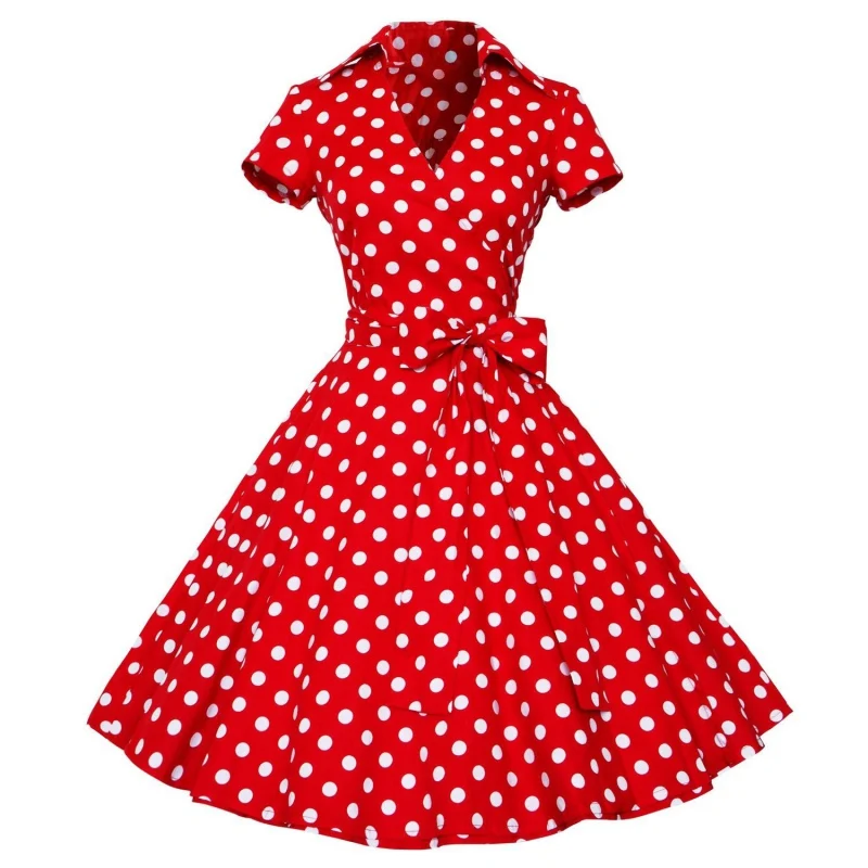 

Women Ladies Hepburn Style Summer Dress Polka Dot Short Sleeve High Waist Big Swing Tutu Dresses Plus Size Vestido