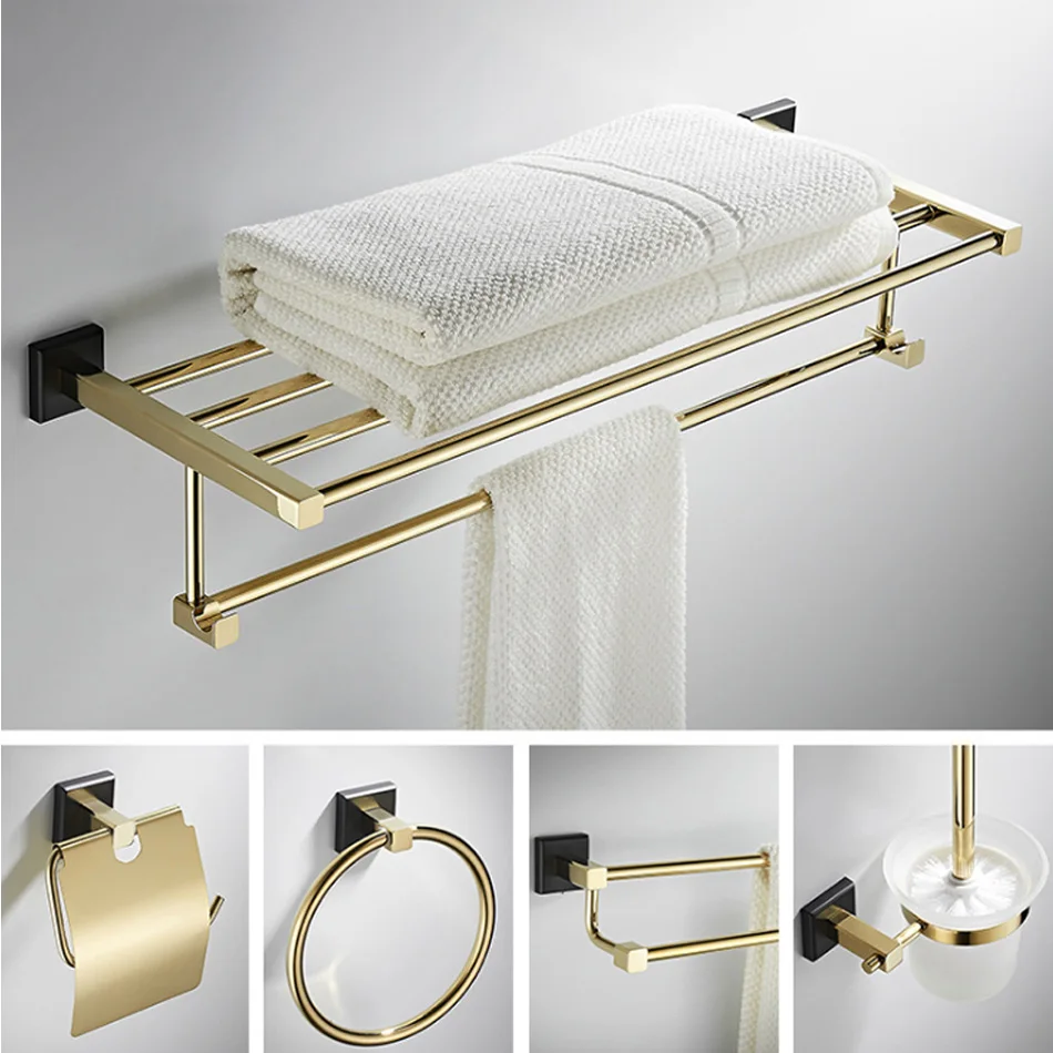 Black Gold Bathroom Accessories Hardware Set Luxury Towel Ring Bar Rack