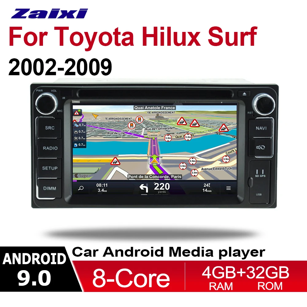 ZaiXi 2din Android 9 0 Octa Core 4 Гб RAM DVD для Toyota Hilux Surf 2002 ~ 2009 GPS Радио BT Navi MAP мультимедийная