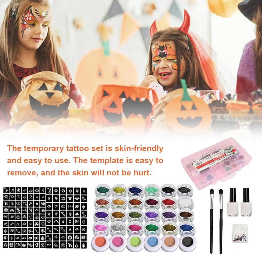 Glitter Tattoo Kits Colorful Body Painting Art Waterproof Temporary Tattoo for Adults Kids Face DIY Nail Painting Art MakeupTool