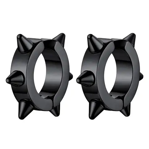 Punk Women Men Earrings Ear Studs Spike Rivet Hoop Huggie Gothic Black Stainless Steel Earring Jewelry Gifts Accessories