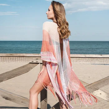 

Oversize Knitted Crochet Beach Dress Bikini Cover Up Sarong Kaftan Beach Tunic Plage Bathing Suit Cover-ups Pareo Beach Cover Up