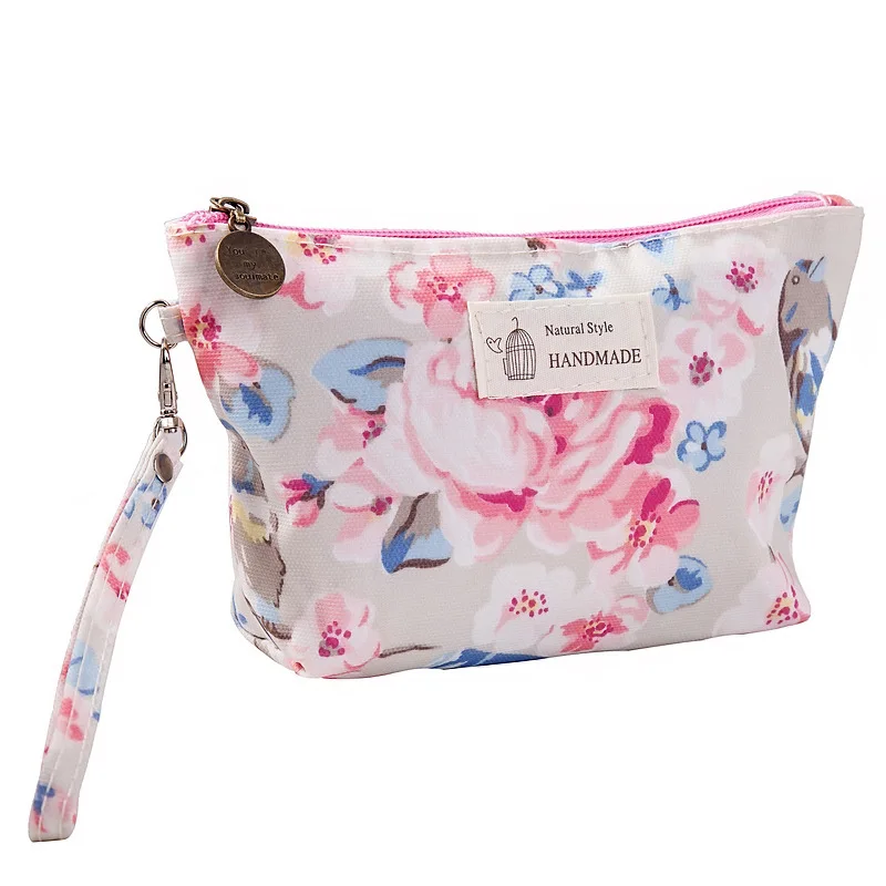 FUDEAM Polyester Rose Flower Bird Pattern Women Cosmetic Bag Toiletries Storage Organize Waterproof MakeUp Bag Portable Wash Bag