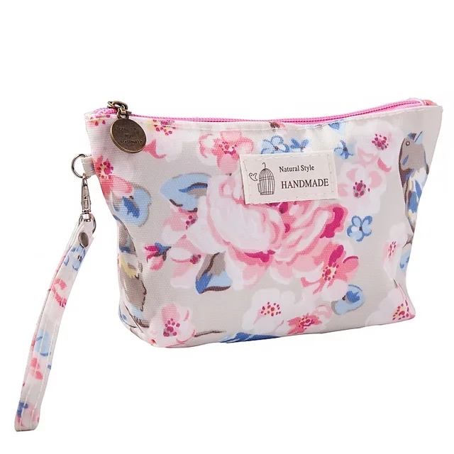 FUDEAM Polyester Rose Flower Bird Pattern Women Cosmetic Bag Toiletries Storage Organize Waterproof MakeUp Bag Portable Wash Bag Mei red flowers
