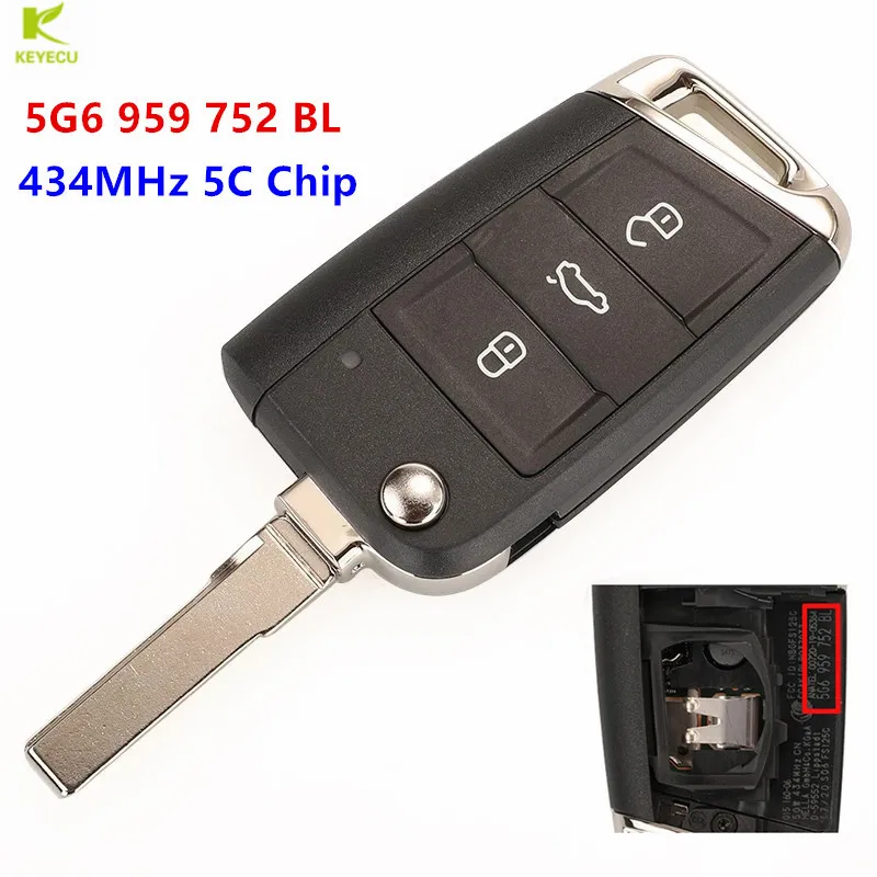 

KEYECU OEM Original Flip Remote Key Keyless-Go 434MHz 5C Chip for Volkswagen Golf7 MK7 Polo Seat Tiguan Touran 5G6 959 752 BL
