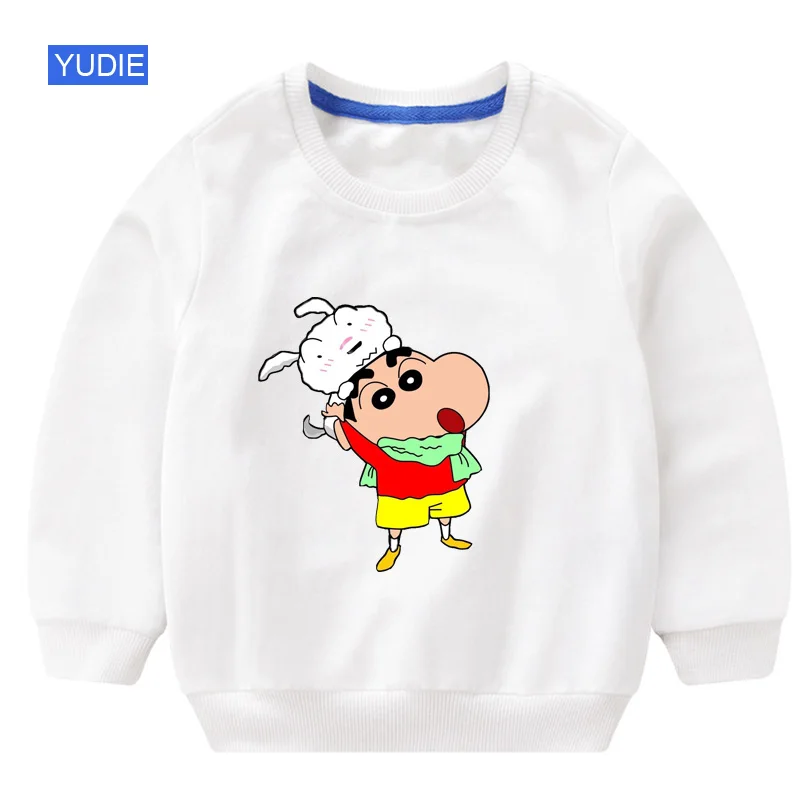 sweatshirt white Детский свитер; толстовки для мальчиков; толстовка с капюшоном с забавным рисунком «Crayon Shin Chan»; детская белая забавная осенняя одежда года для мальчиков 6 лет - Цвет: sweatshirt white