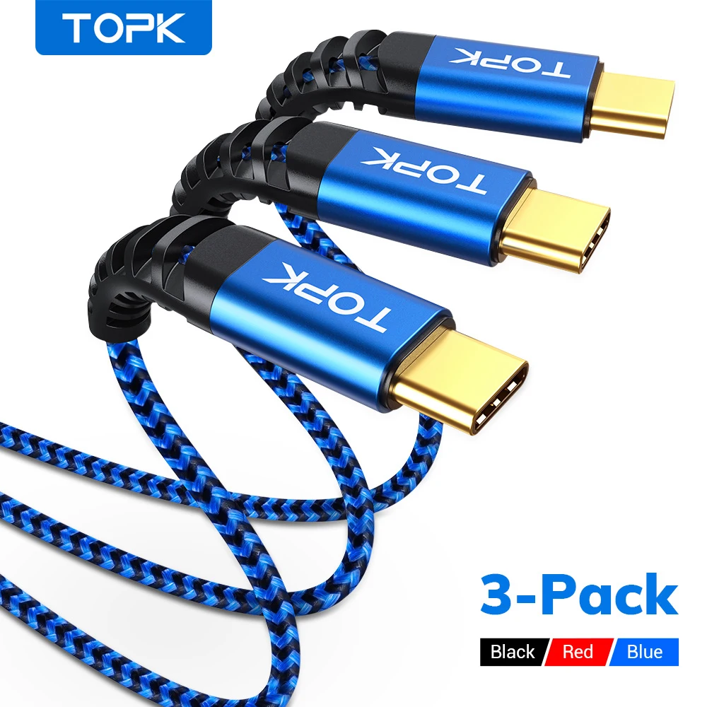 TOPK 3 пакета Micro USB Type C кабель 3A Быстрая зарядка для Samsung Xiaomi мобильный телефон