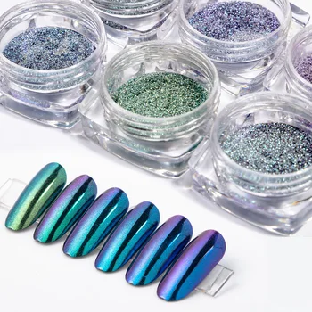 

6pc Set Magic Mirror Powder Laser Glitter Ultra-fine Pigment Dust Shiny Flour Nail Art Manicure UV Gel Chameleon Chrome Purple