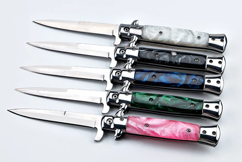 Итальянская мафия АКС 9-дюймовый Ножи с акриловыми ручками 440C зеркало высокое качество открытый Пеший Туризм карман Ножи быстро открыть EDC инструменты
