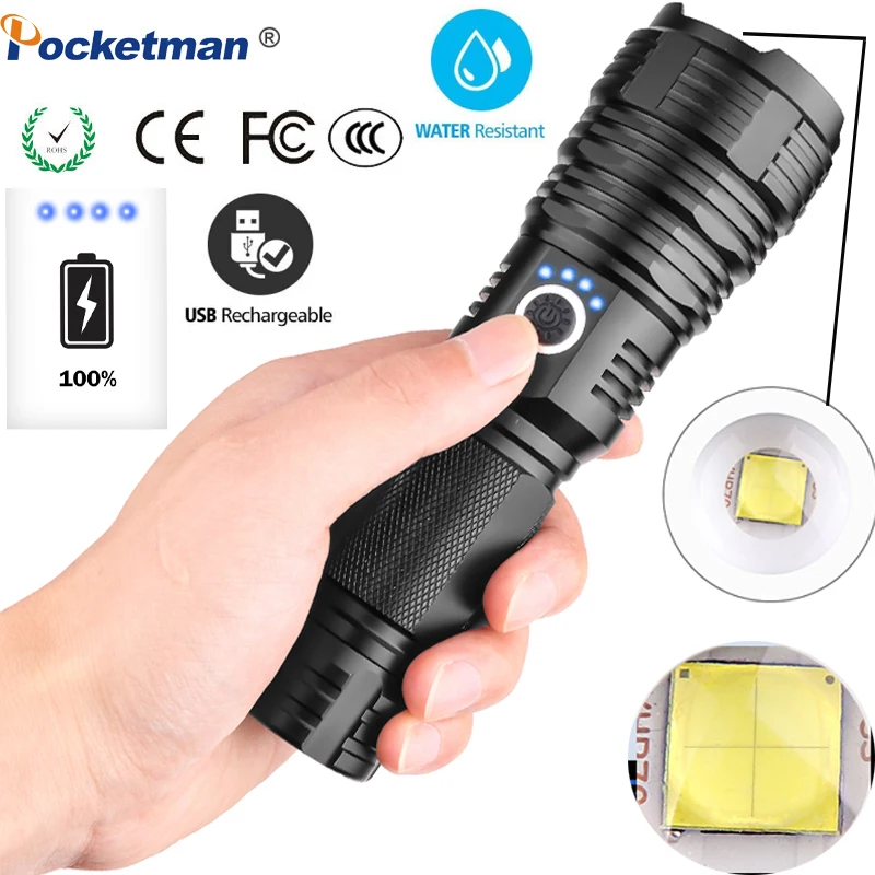 200000LM XHP70 Tactical Led Flashlight USB Rechargeable Torch Zoomable 26650