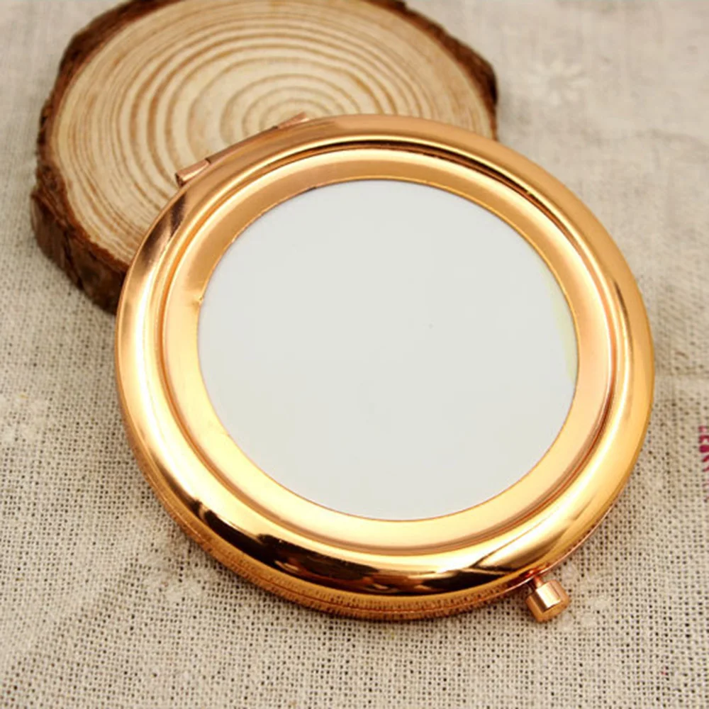1Pc Portable Makeup Mirror Solid Color Metal Round Case Double-Side Pop-Up Pocket Mirror Beauty Accessories Rose Gold