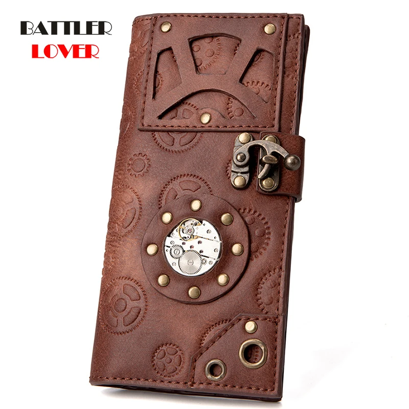 Men Wallet Punk Style Gear Purses Vintage Steampunk Rivets Mens Wallet Card Holders Vintage Movement Table Purse for Women 2019