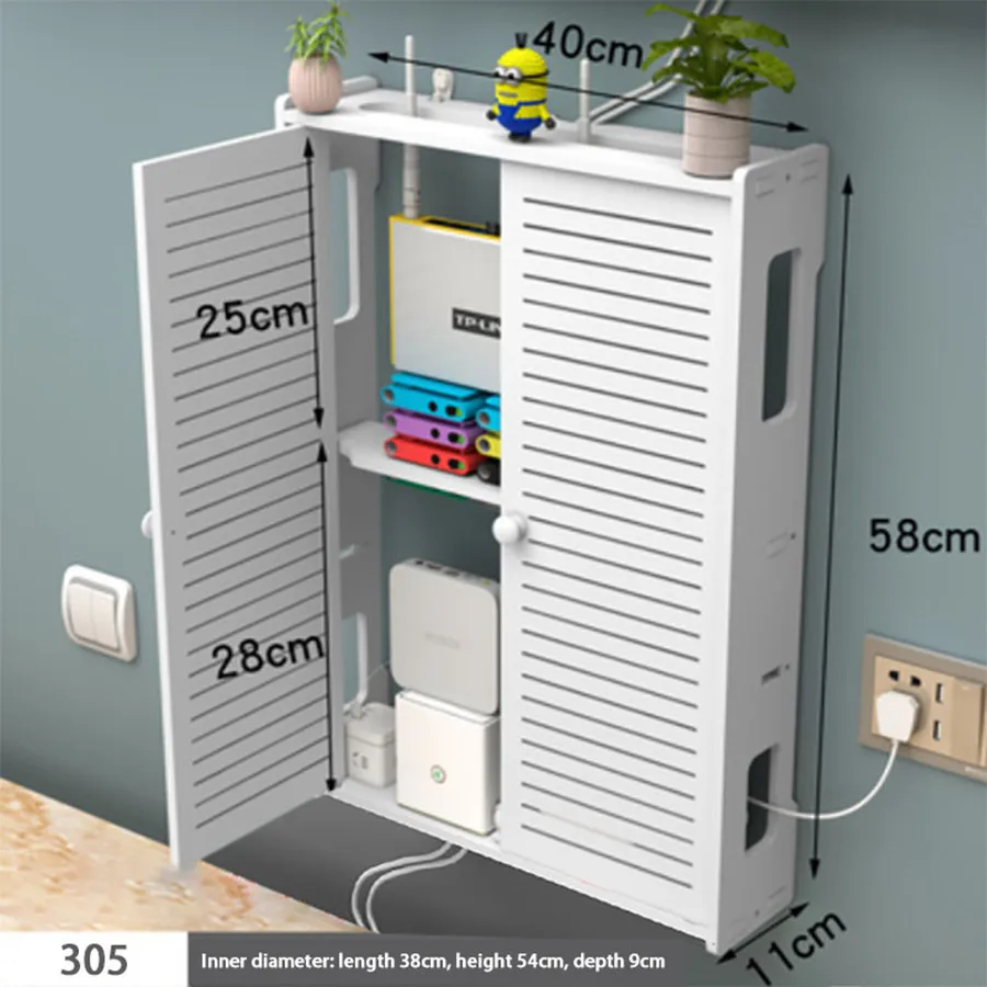 Solid Wood WiFi Router Storage Box - Wall-Mounted Organizer With Heat Vents, No Drilling Needed