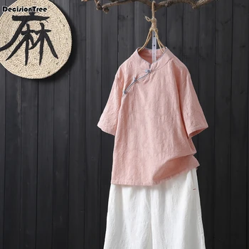 

2020 cotton and linen tang suit tops retro chinese national style clothes loose plus shirt half sleeve blouse for female women