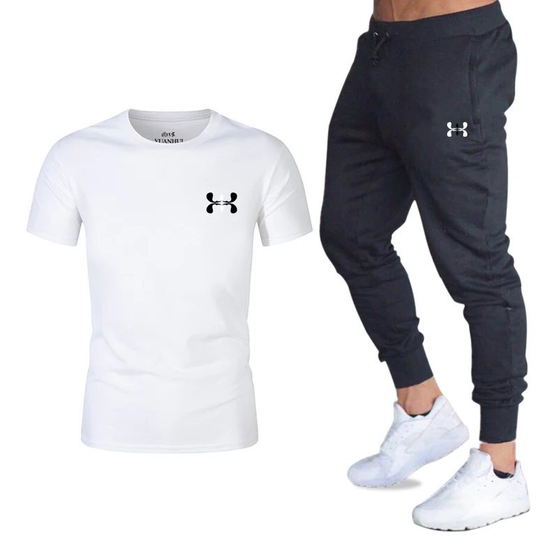 

2020 Hot new T Shirt+Pants Sets Men Letter Printed Summer Suits Casual Tshirt Men Tracksuits Brand Clothing Tops Tees Set Male