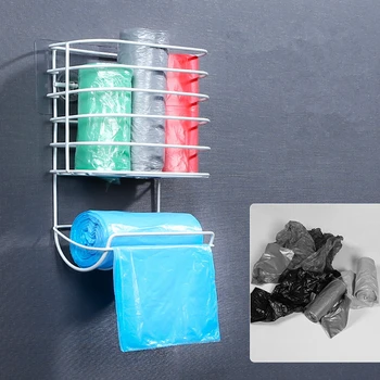 

Wall Garbage Bag Storage Busket Kitchen Plastic Pouch Holder Rack without Punching