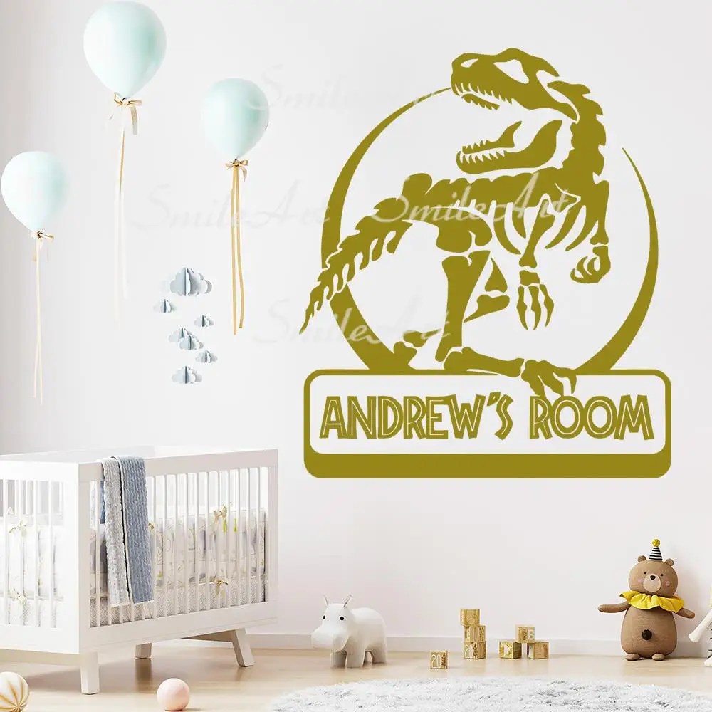 Funny Dinosaur Custom Name Wall Stickers Vinyl Art Decals For Kids Rooms Removable Decor Wall Decals