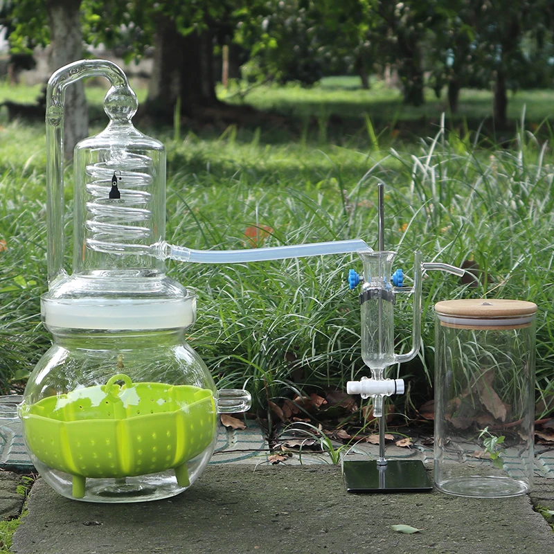 HOOLOO Household Hydrolat Essential Oil Glass Distiller Mini Distilling Heating Equipment Brewing Distillation Machine