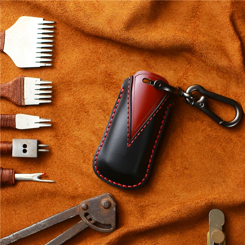 Car Key Fob Cover Key Case for Genuine Leather Protector Keychain with Mazda Key 3 Buttons Key Fob Cover Case